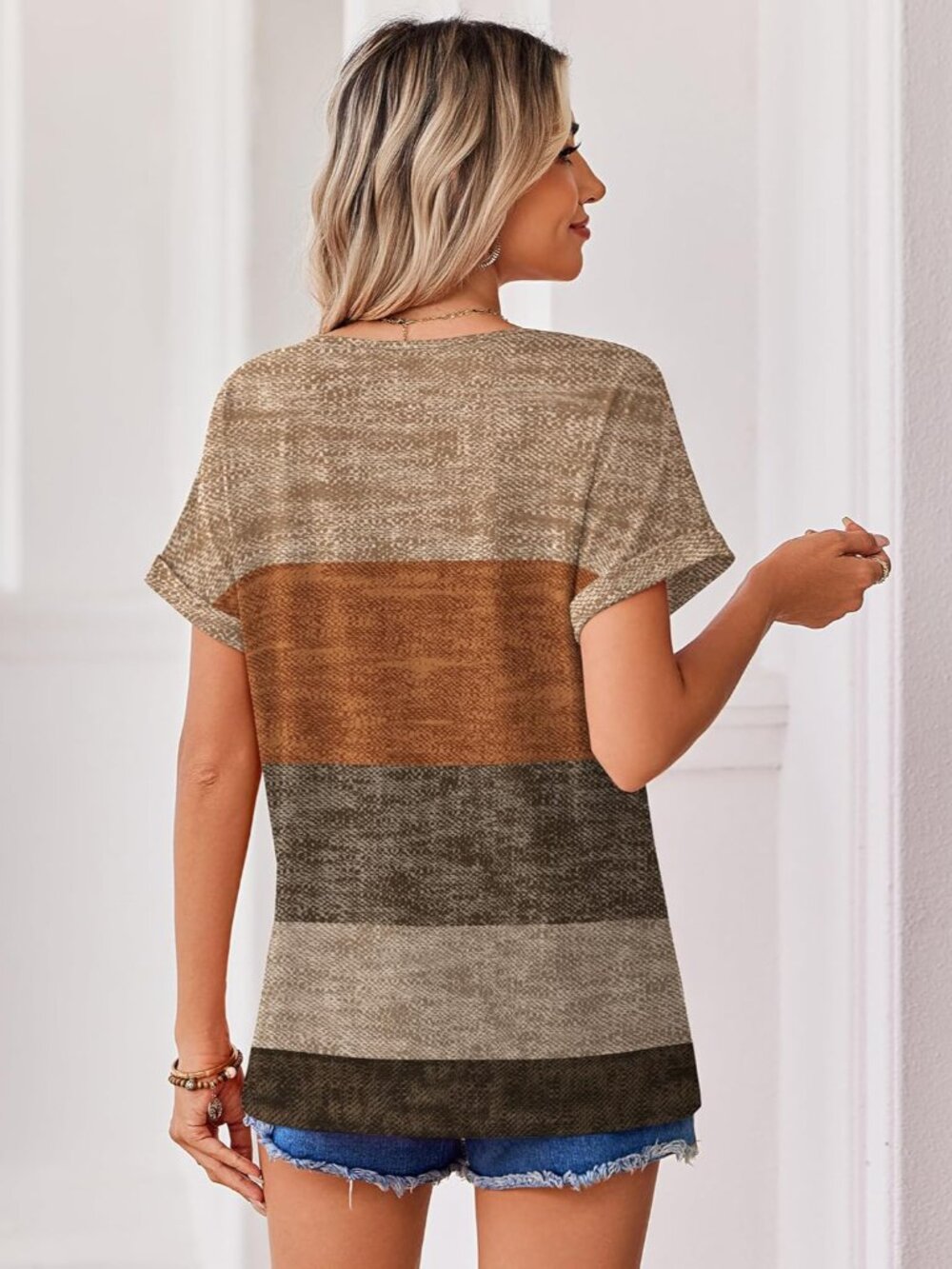 Womens Summer Tops Rolled Short Sleeve V Neck Shirts Casual Dressy Business Work - Picture 6 of 6